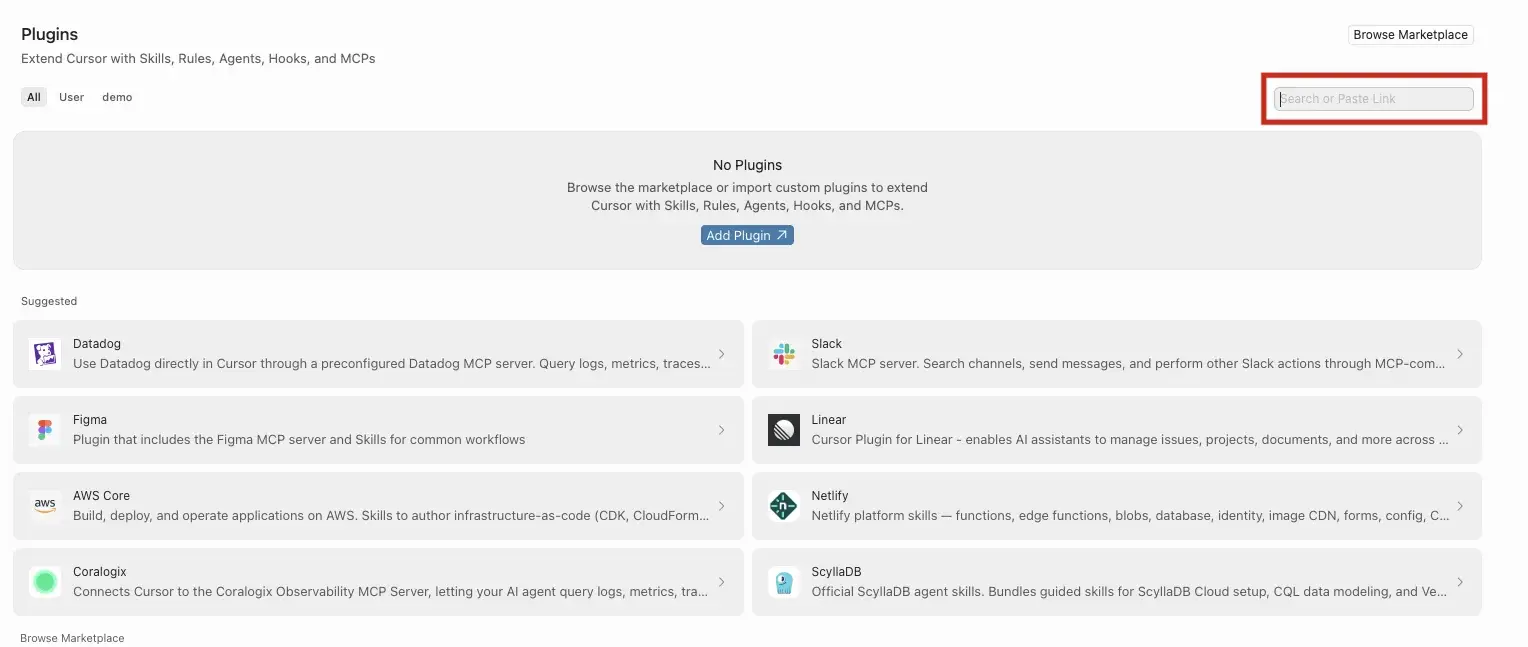 Cursor Settings with the Plugins section selected