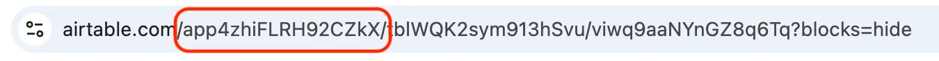 Airtable base URL highlighting the base ID portion