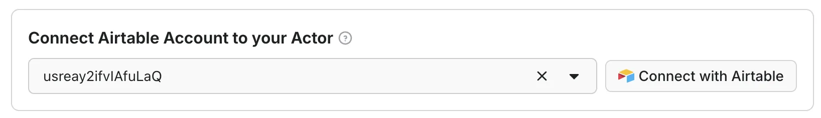 Apify Console Integrations tab showing Airtable OAuth connection screen