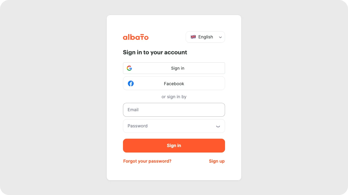 Albato login screen