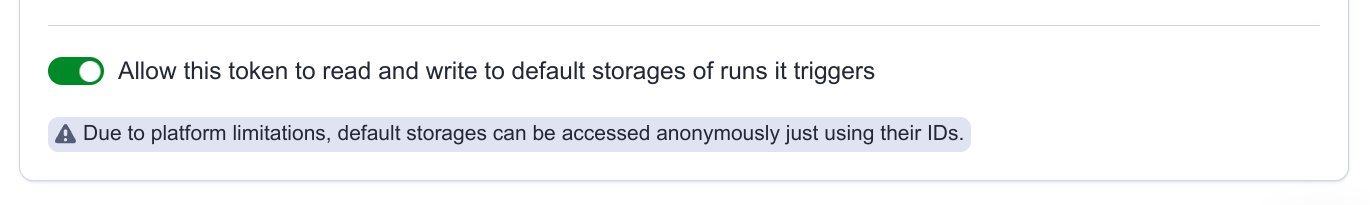 Configure whether the trigger token gets write access to the run default storages.