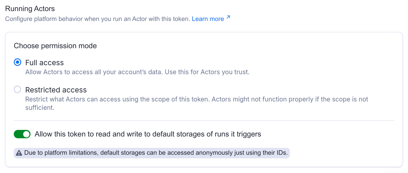 Choose permission mode for running Actors with a scoped token