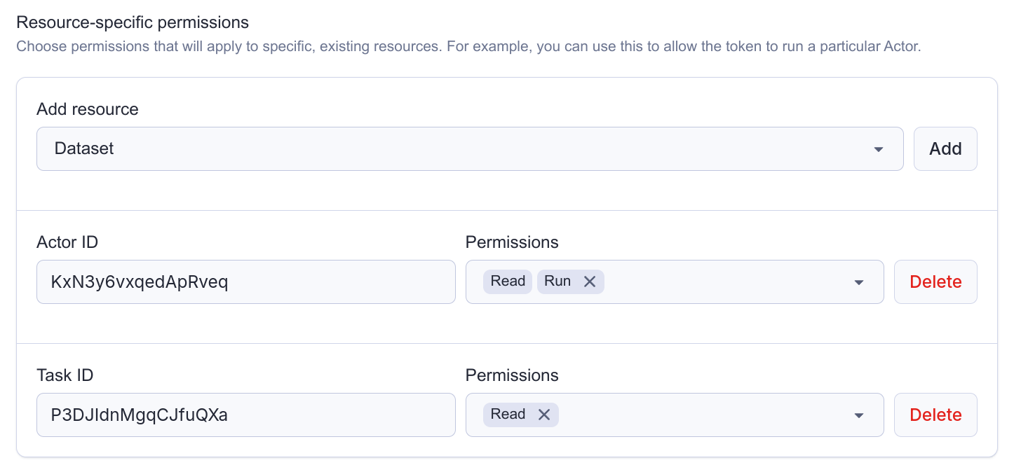 Scoped token configured to run a task