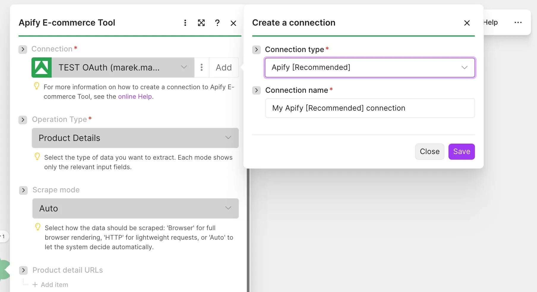 Create a connection dialog in Make