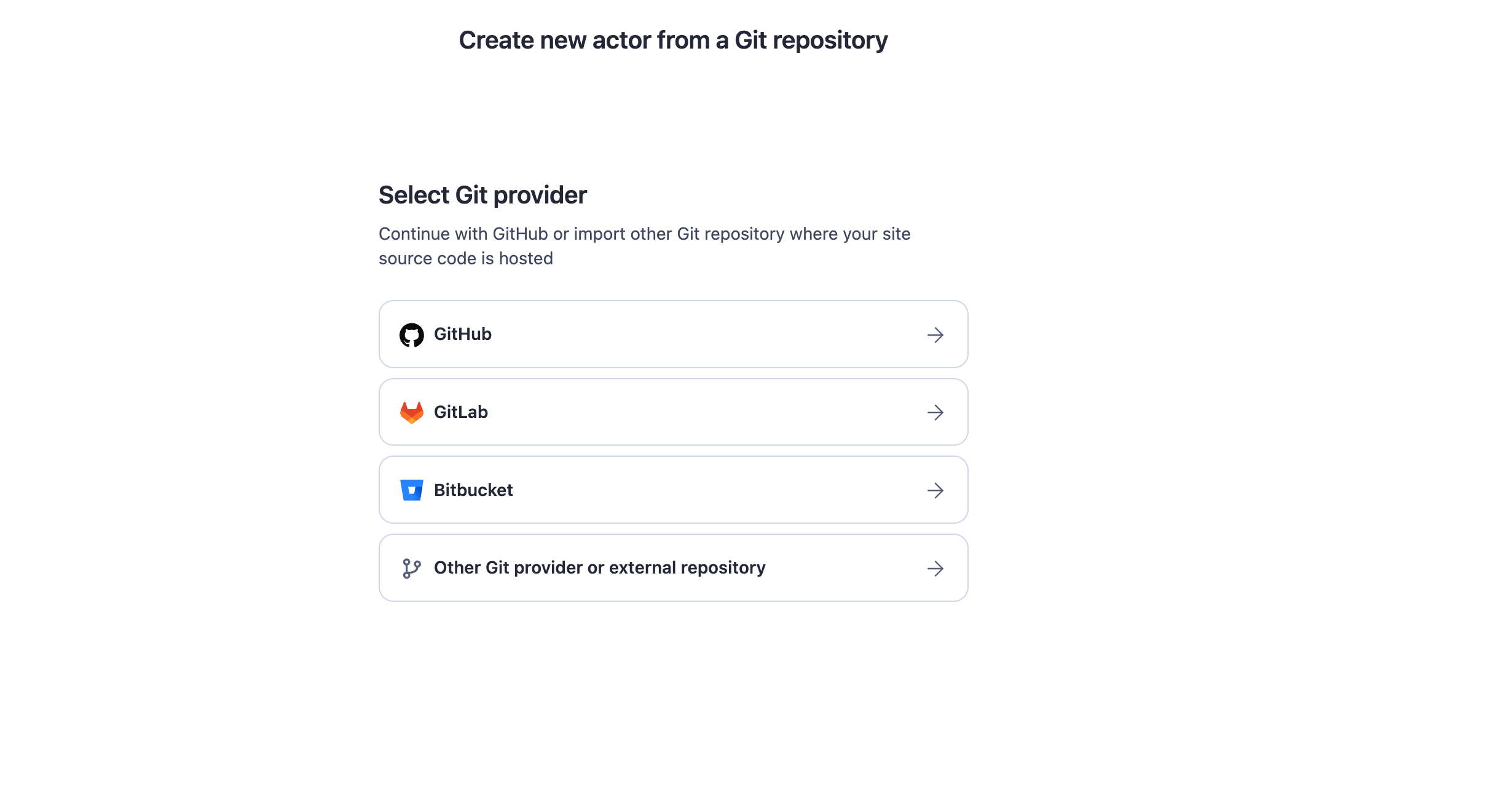 Git provider select modal