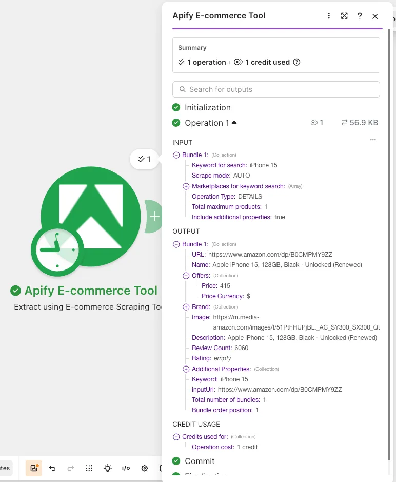 Successful run showing the extracted product bundles returned by the module
