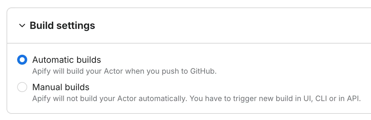 Build settings with Automatic builds selected