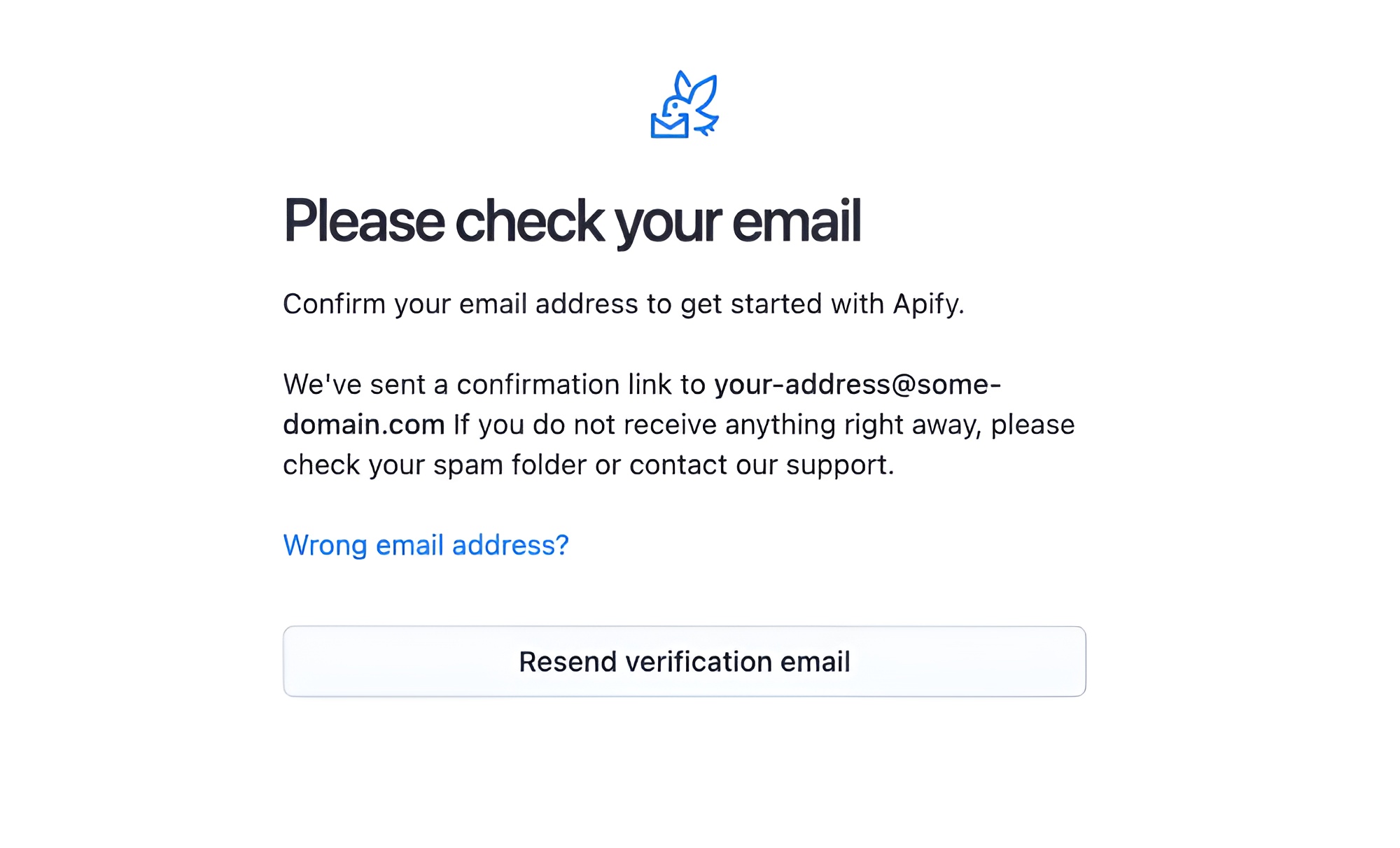 Apify Console email verification page