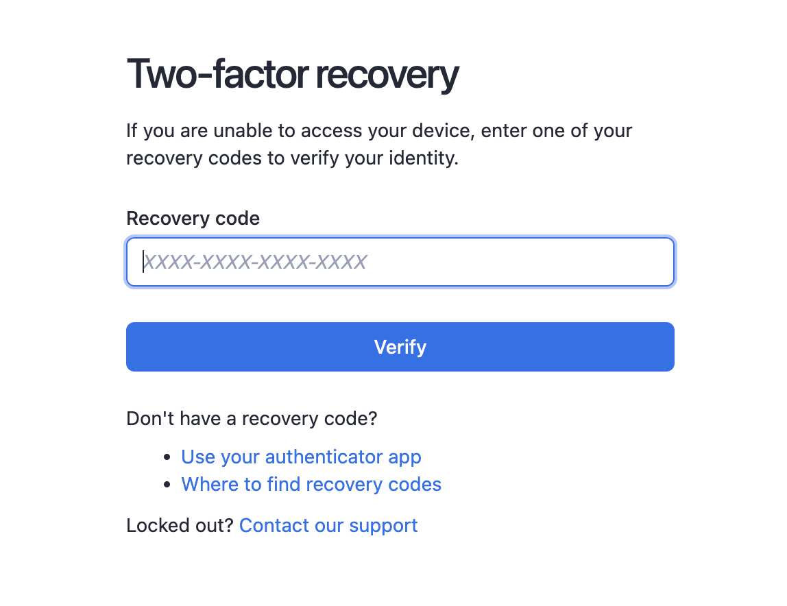 Apify Console two-factor authentication with recovery code form