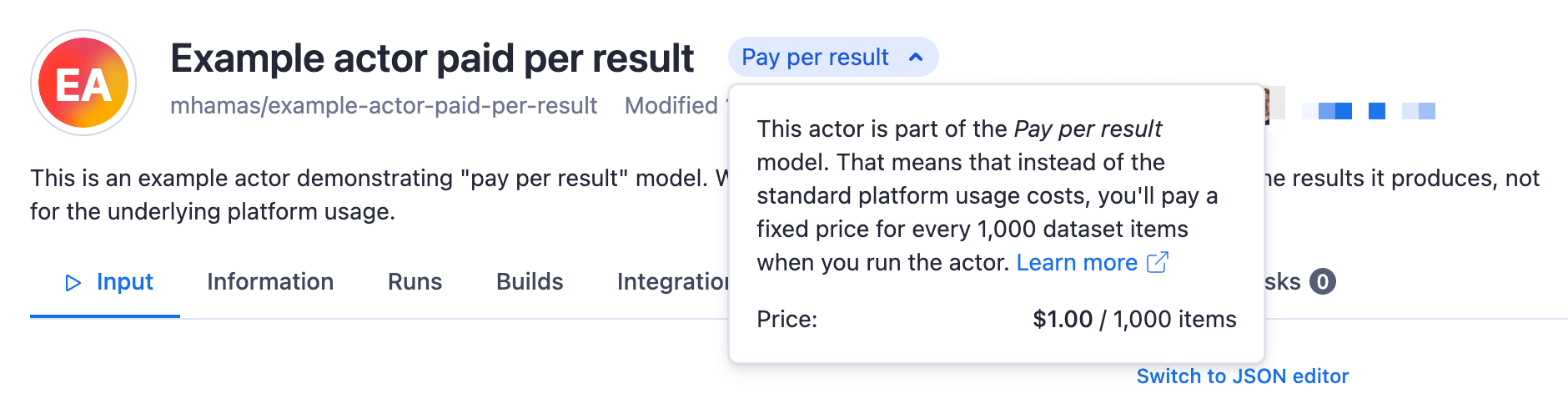 Actor paid per result in Console