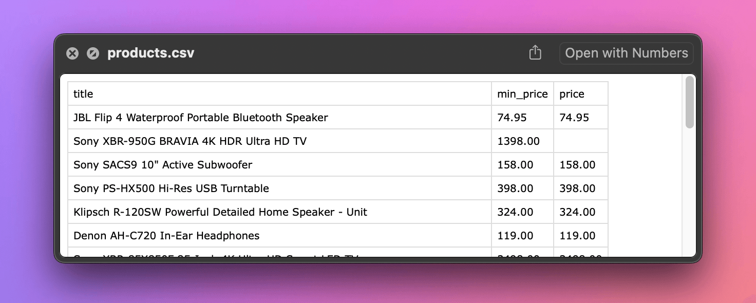 CSV preview