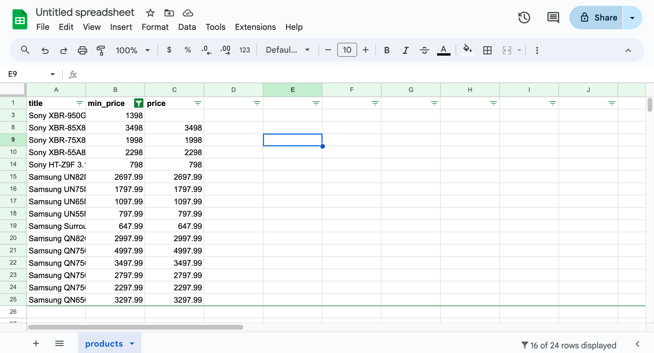 CSV in Google Sheets