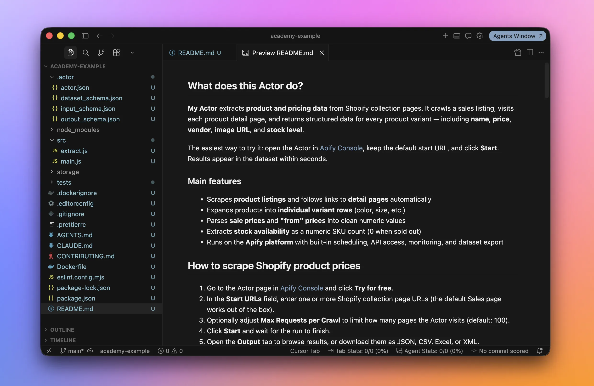 Preview of the new README in Cursor