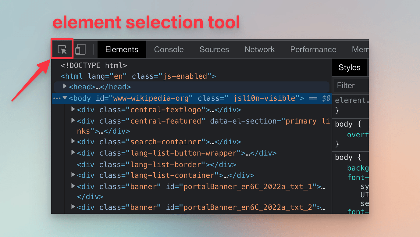 Chrome DevTools element selection tool