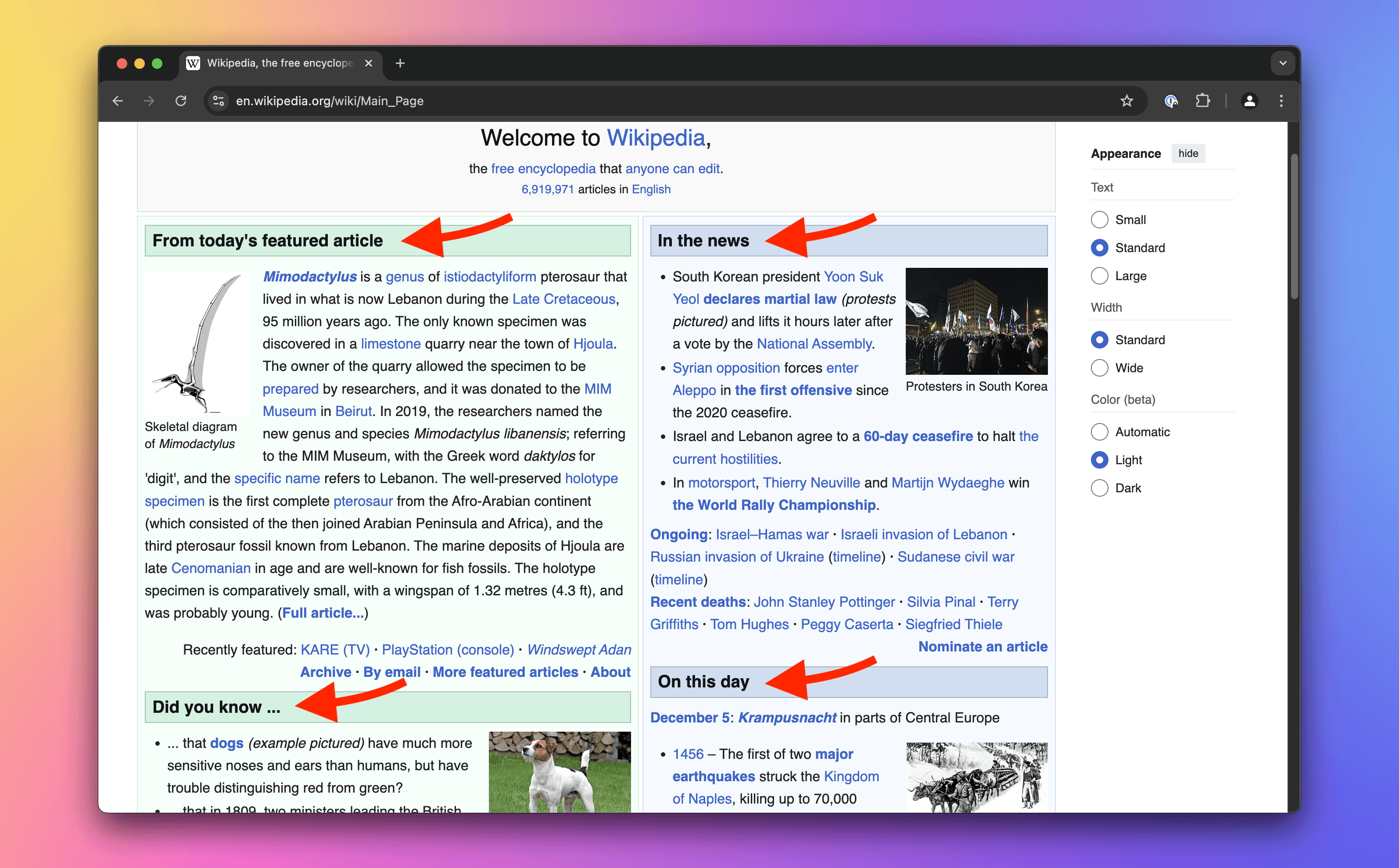 Wikipedia&#39;s Main Page headings