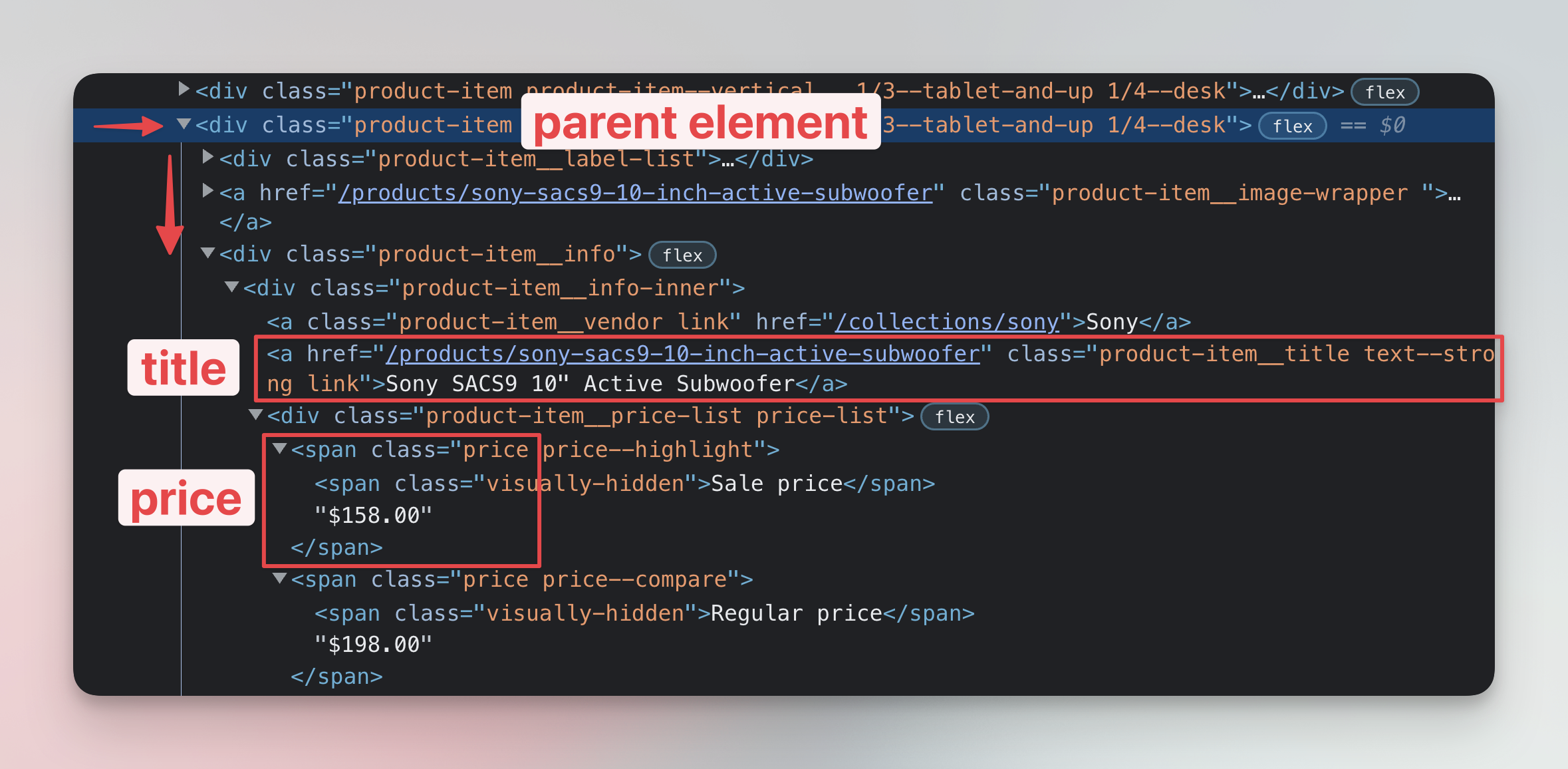 Finding child elements in Elements tab