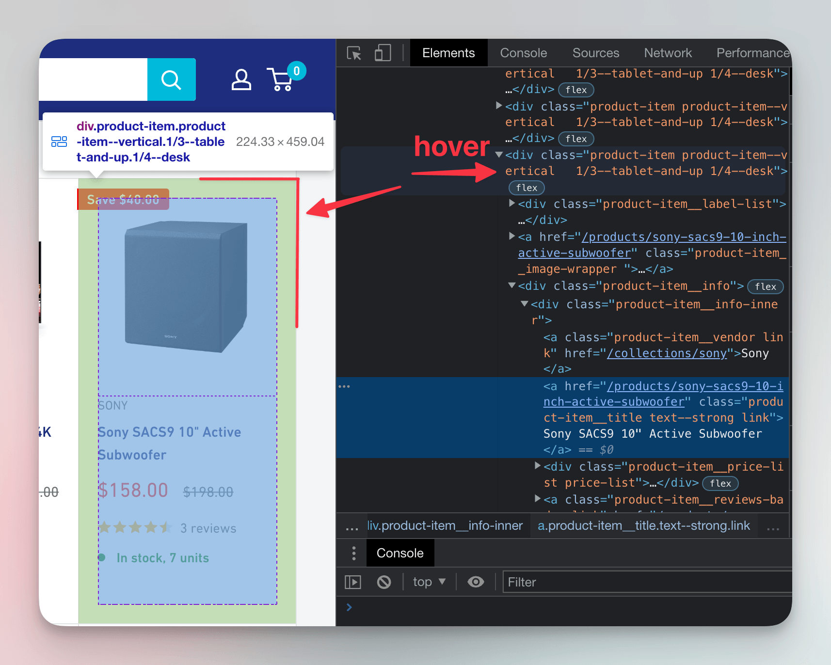 Selecting an element with hover