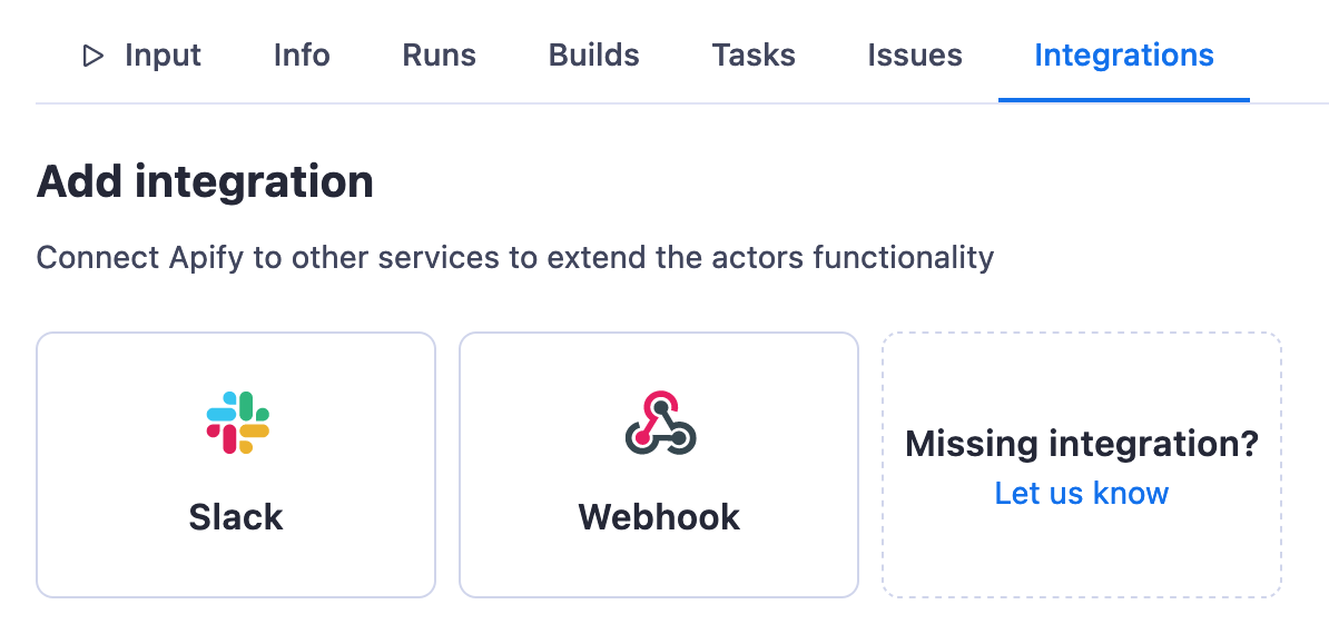 Integrations tab