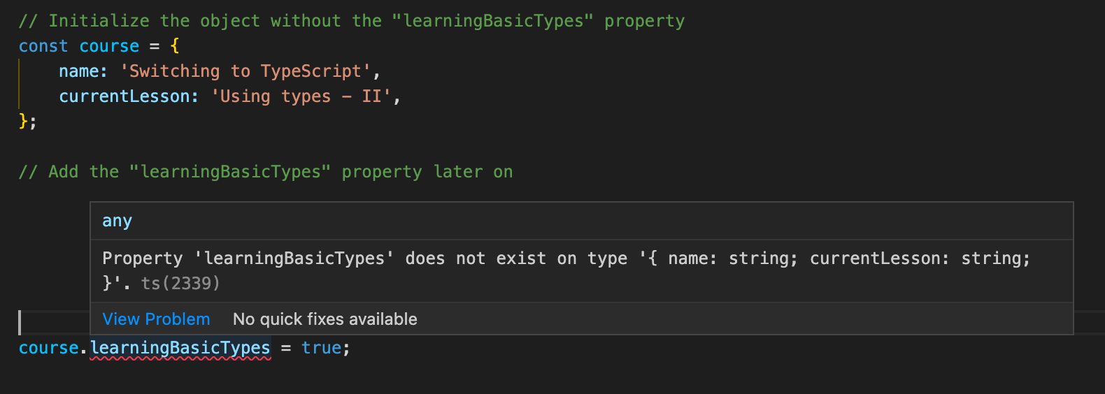 Error adding a new property to the object