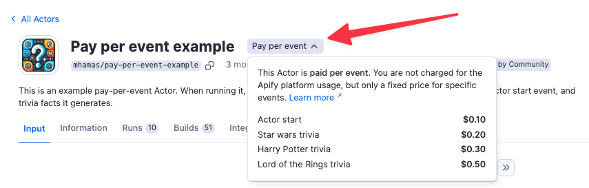 Example pay per event Actor