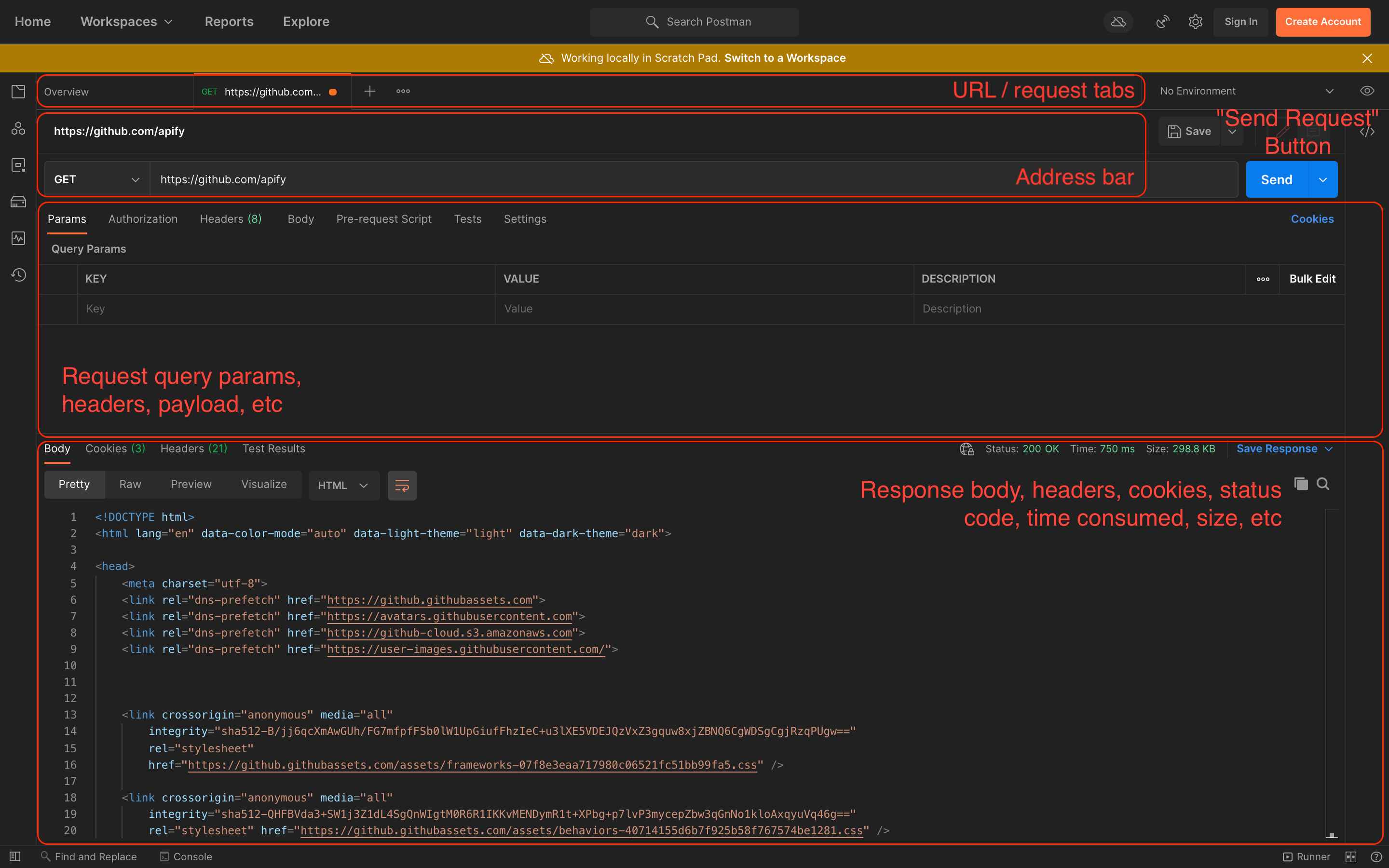 A basic outline of Postman&#39;s interface