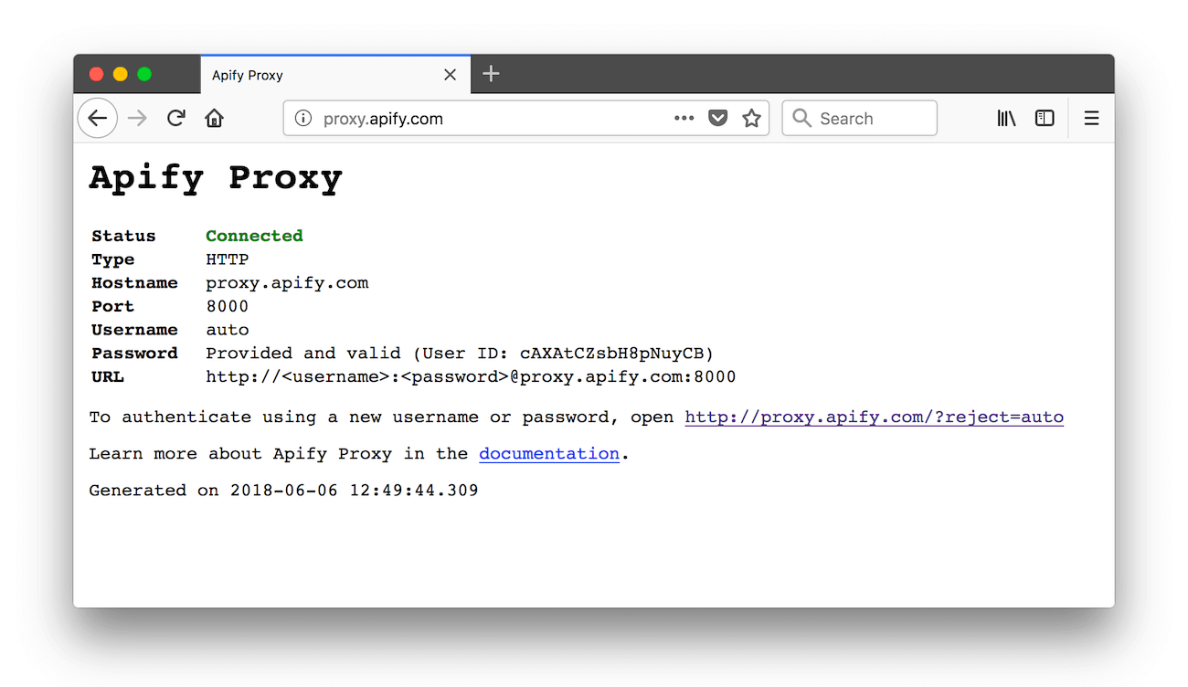 Apify proxy status page