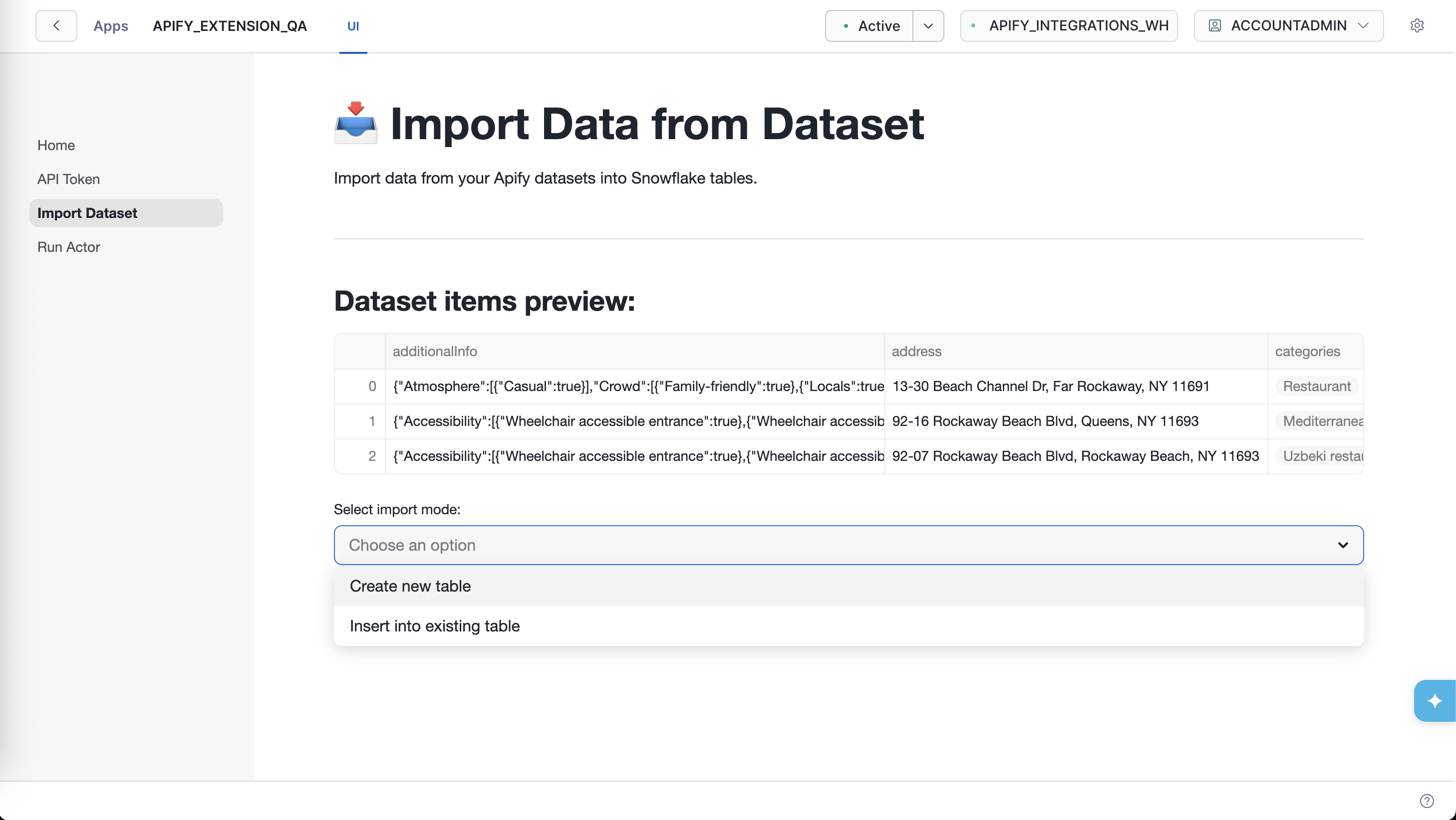 Dataset items preview and export mode selector