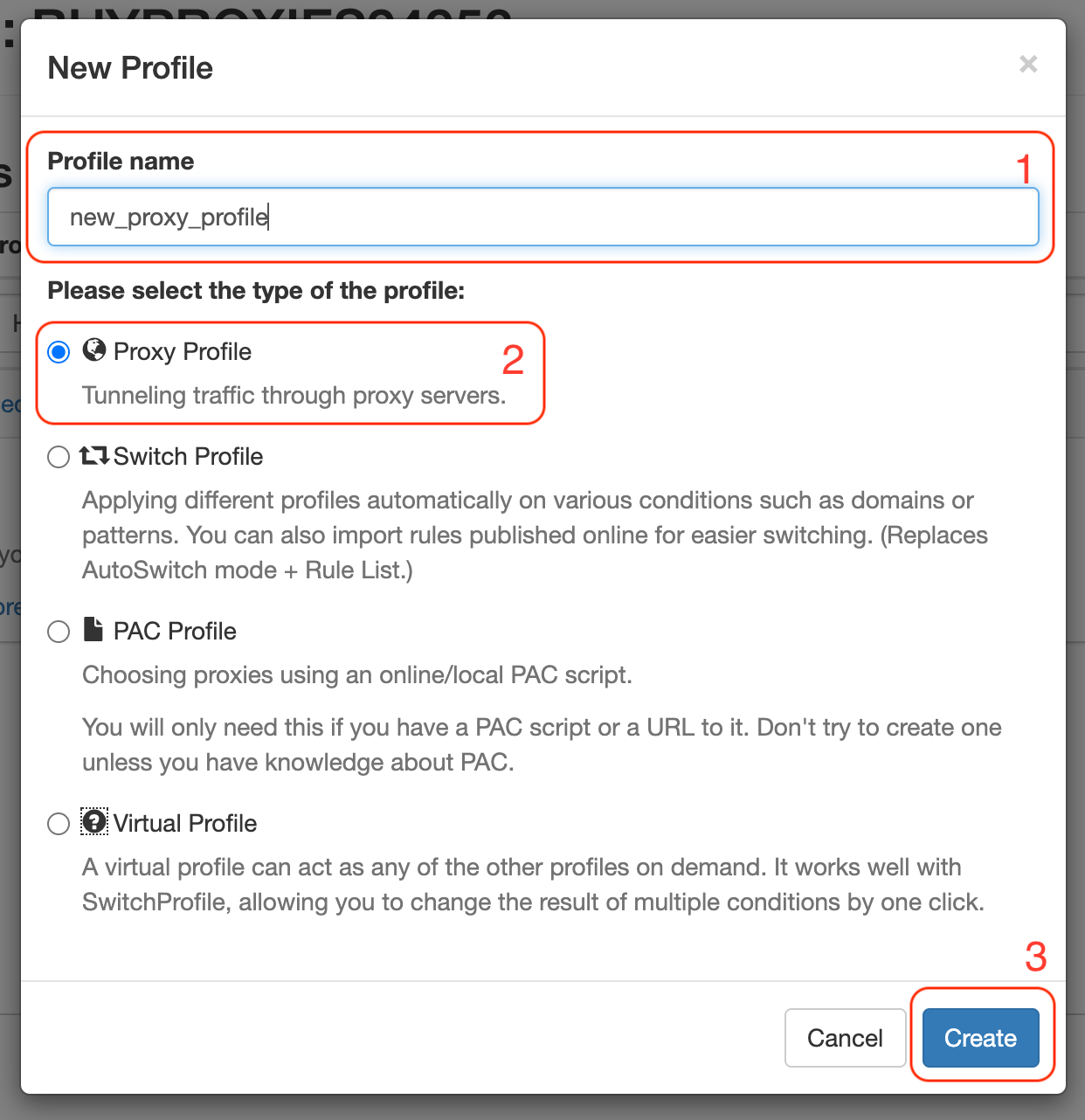 Adding a proxy profile