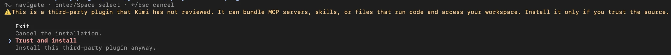 Trust prompt with the Exit and Trust and install options