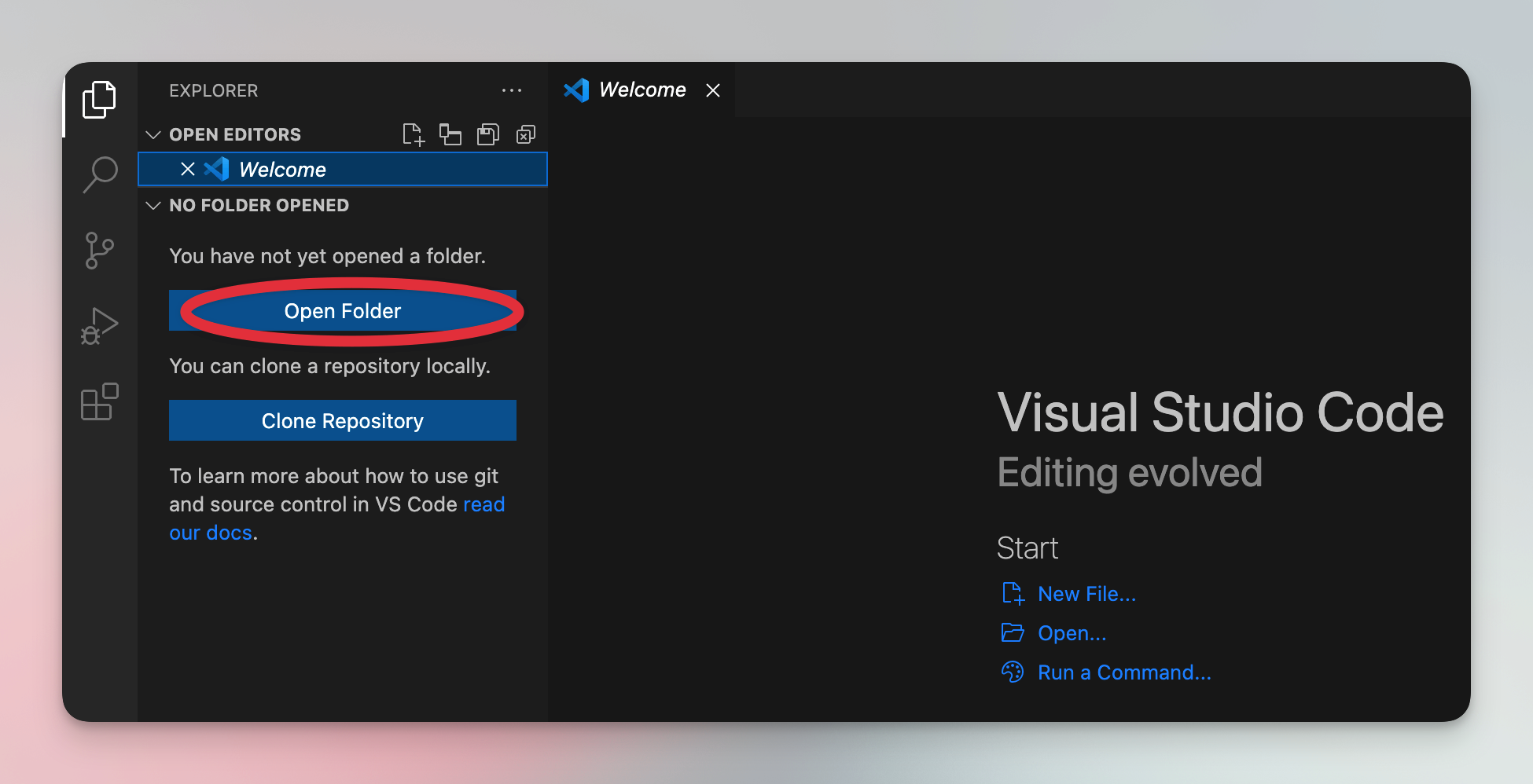 How to open a folder in VSCode