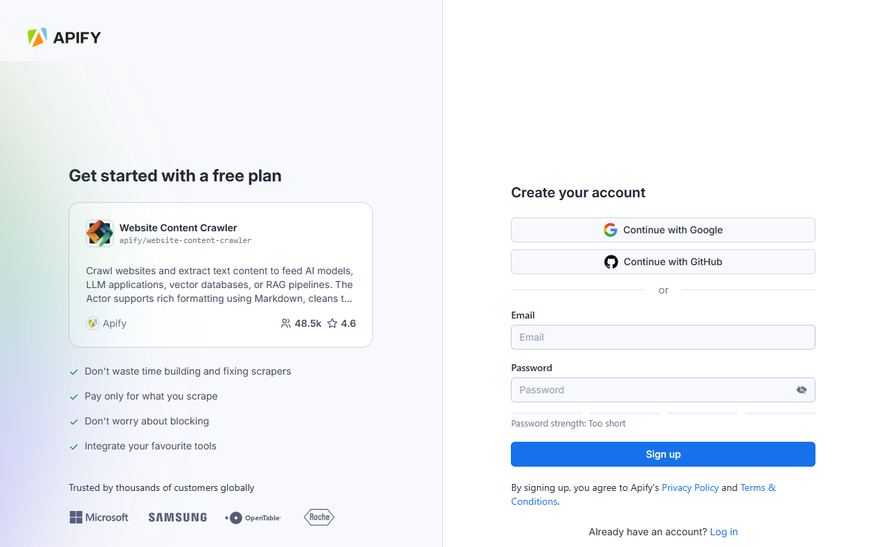 Sign up page
