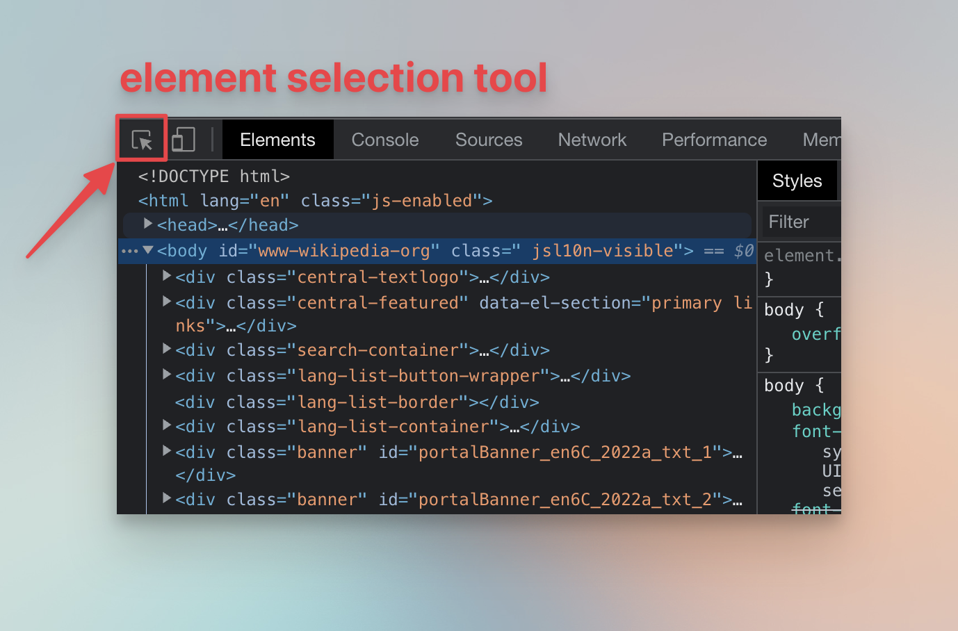 Chrome DevTools element selection tool